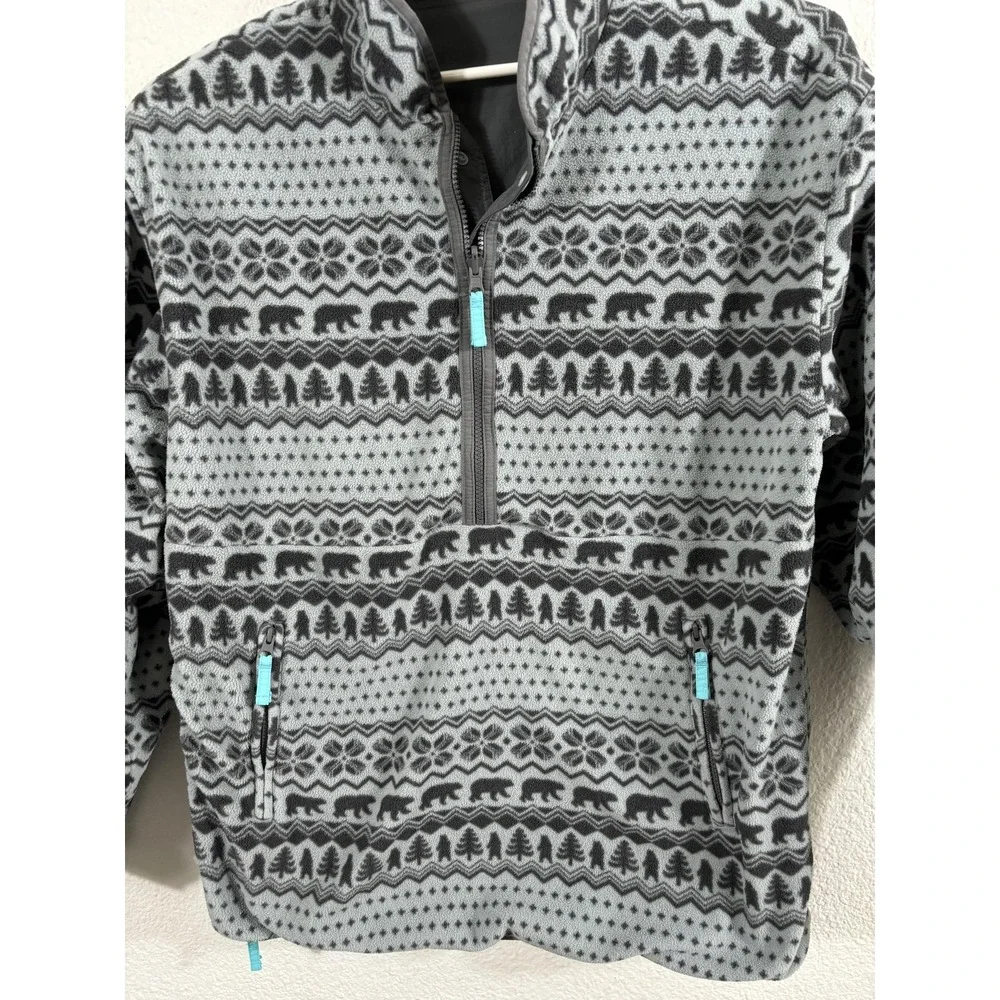 Chubbies Jacket Mens Large Gray Black Reversible Fleece Anorak Pullover Bears‎